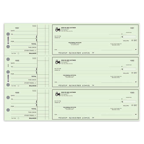 Business Checks 3 To A Page Green Safety Multipurpose Checks